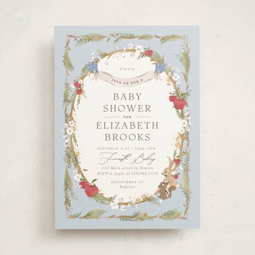 This is a blue skies baby shower invitations with standard by Erin L. Wilson called disney's snow white someday printing on signature in standard