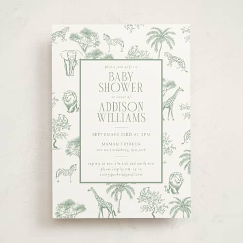 This is a palm baby shower invitations with standard by Jenna Holcomb called safari printing on signature in standard