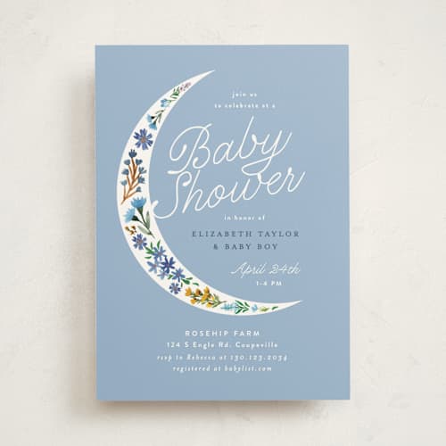 This is a moon flower baby shower invitations with standard by Alethea and Ruth called floral moon printing on signature in standard