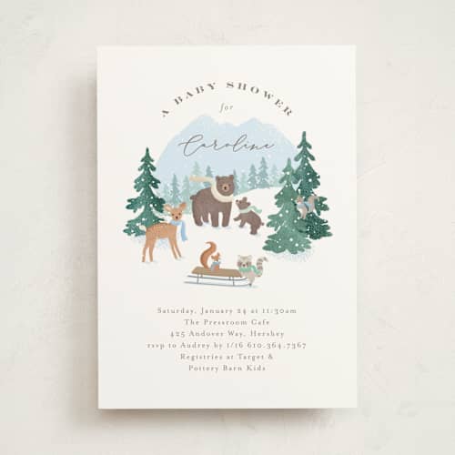 This is a sky baby shower invitations with standard by Jennifer Wick called winter wonderland printing on signature in standard