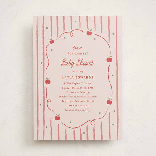 This is a blush baby shower invitations with standard by Carolyn MacLaren called apple of my eye printing on signature in standard