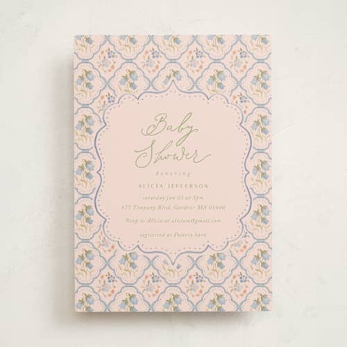 This is a melon baby shower invitations with standard by samovilka called bluefloralbaby printing on signature in standard