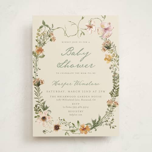 This is a cream baby shower invitations with standard by Reilly Kavanaugh called whimsical baby shower printing on signature in standard
