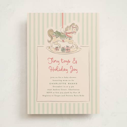 This is a peppermint baby shower invitations with standard by Creo Study called toys and joy printing on signature in standard