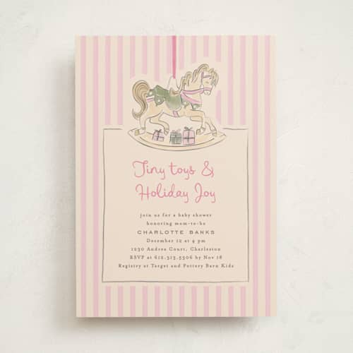 This is a winter rose baby shower invitations with standard by Creo Study called toys and joy printing on signature in standard
