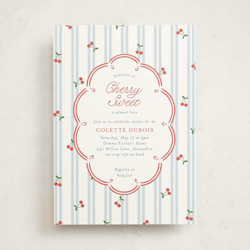 This is a sky baby shower invitations with standard by Leia Matt called cherry sweet stripe printing on signature in standard