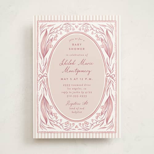 This is a rose baby shower invitations with standard by Leah Bisch called lily printing on signature in standard
