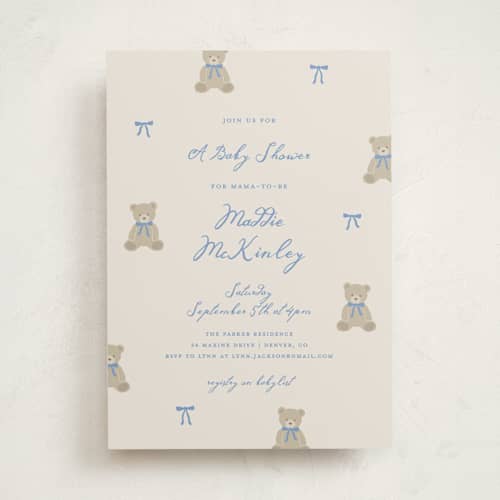 This is a waterfall baby shower invitations with standard by Kelly Watkins called so beary cute printing on signature in standard
