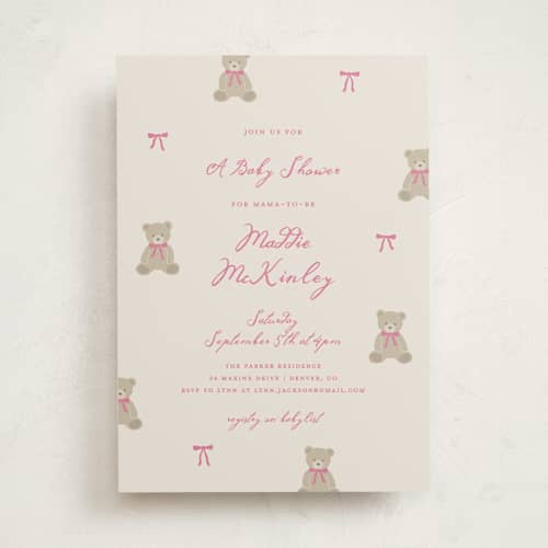 This is a petal baby shower invitations with standard by Kelly Watkins called so beary cute printing on signature in standard