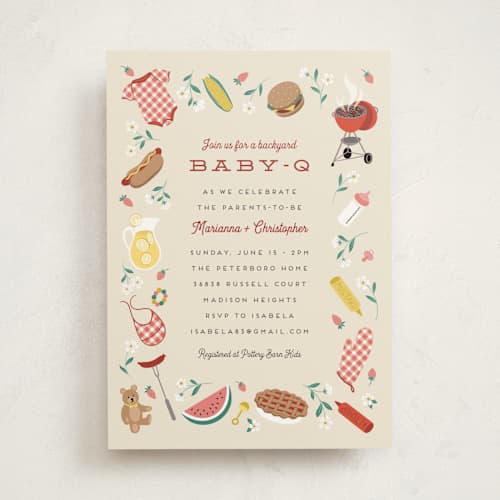This is a ketchup baby shower invitations with standard by Jamie Alexander called baby-q printing on signature in standard
