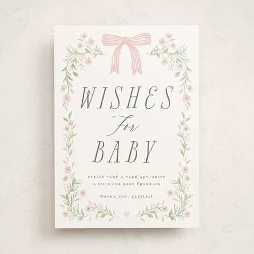 This is a blush baby shower decorations with standard by Paper Raven Co. called dainty garden printing on doublethick in 5x7
