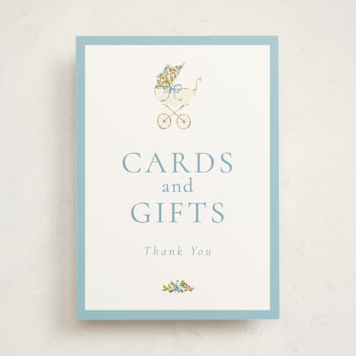 This is a sky baby shower decorations with standard by Sarah Knight called pram printing on doublethick in 5x7