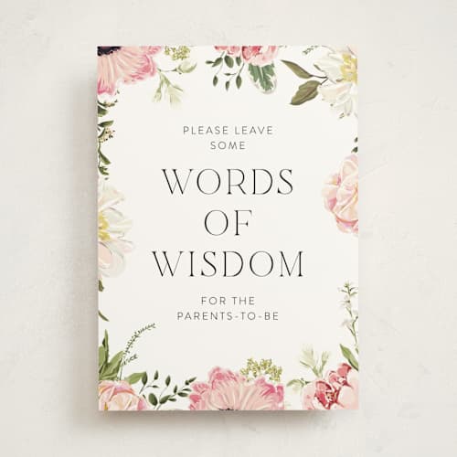 This is a peony baby shower decorations with standard by Susan Moyal called timeless blooms printing on doublethick in 5x7