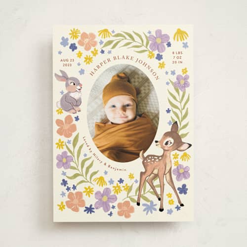 This is a cream birth announcements with standard by Cass Loh called disney's magical bambi printing on signature in standard