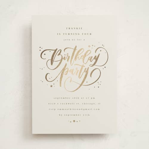 This is a pudding kids birthday invitations with foil pressed by Anastasia Makarova called birthday swirls printing on signature in standard
