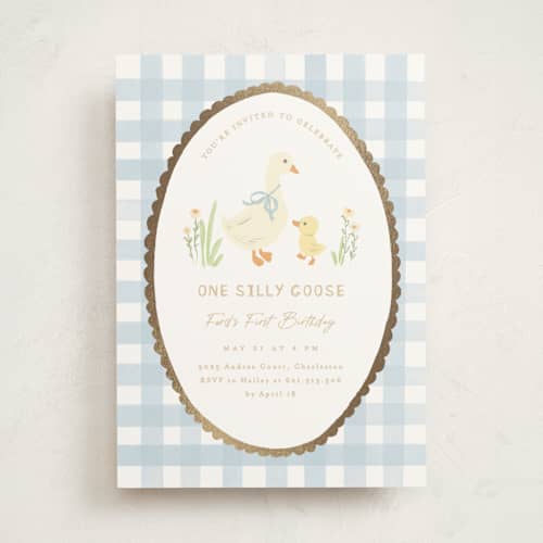 This is a sky kids birthday invitations with foil pressed by Creo Study called vintage goose printing on signature in standard