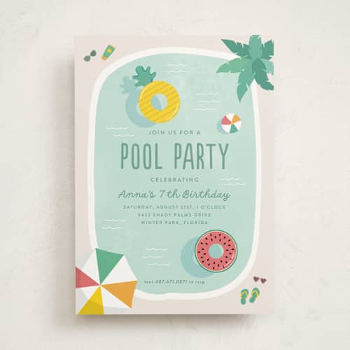 This is a pineapple kids birthday invitations with standard by Annie Holmquist called splish splash printing on signature in standard