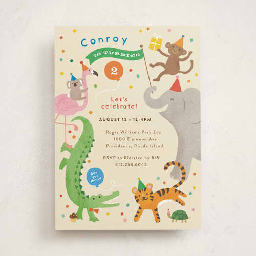 This is a sugar cookie kids birthday invitations with standard by Jennifer Wick called confetti crew printing on signature in standard