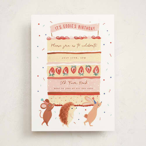 This is a strawberry shortcake kids birthday invitations with standard by Sarah Knight called cake carry printing on signature in standard