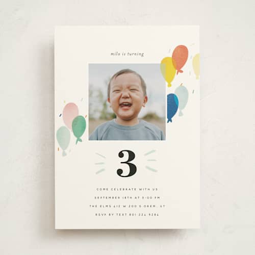 This is a sea kids birthday invitations with standard by Stephanie Hawkes called balloon overlay printing on signature in standard