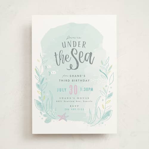This is a pond kids birthday invitations with standard by Karidy Walker called under the sea printing on signature in standard
