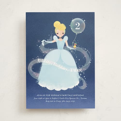 This is a midnight kids birthday invitations with standard by Itsy Belle Studio called disney's cinderella bibbity bobbity printing on signature in standard