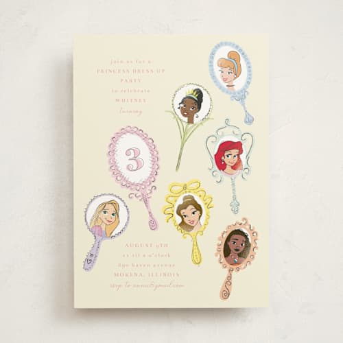 This is a vanilla kids birthday invitations with standard by Baumbirdy called disney princess mirrors printing on signature in standard