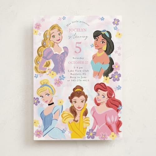 This is a cotton candy kids birthday invitations with standard by Cass Loh called disney's princess portrait printing on signature in standard