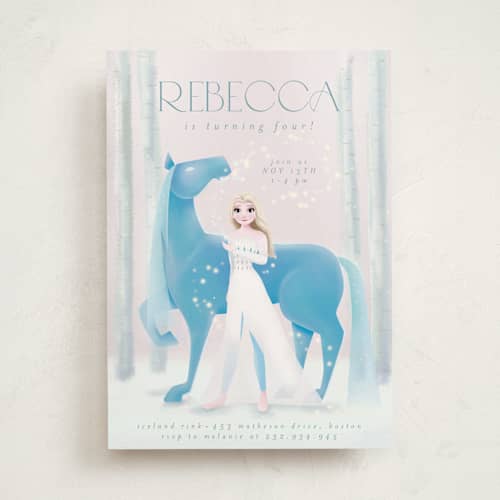 This is a dawn kids birthday invitations with standard by Kim Thoa called disney's elsa and nokk magical forest printing on signature in standard