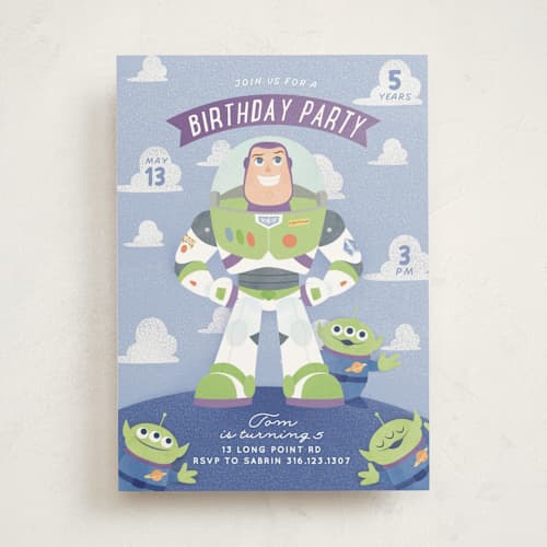 This is a bluebell kids birthday invitations with standard by Sabrin Deirani called disney and pixar's lightyear printing on signature in standard