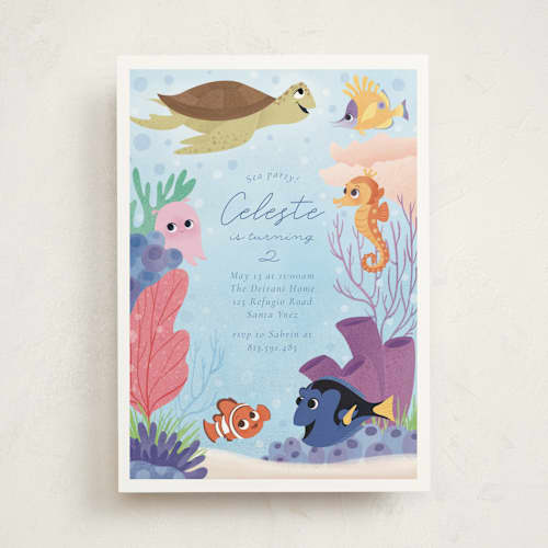 This is a sea kids birthday invitations with standard by Sabrin Deirani called disney and pixar's finding nemo friends printing on signature in standard