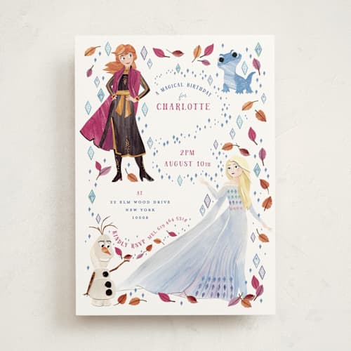 This is a frost kids birthday invitations with standard by Sarah Knight called disney's frozen elements printing on signature in standard