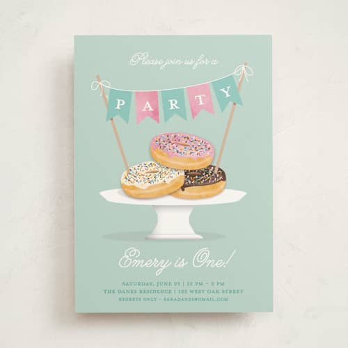 This is a neptune kids birthday invitations with standard by Kerry Doyle called everyone loves donuts printing on signature in standard