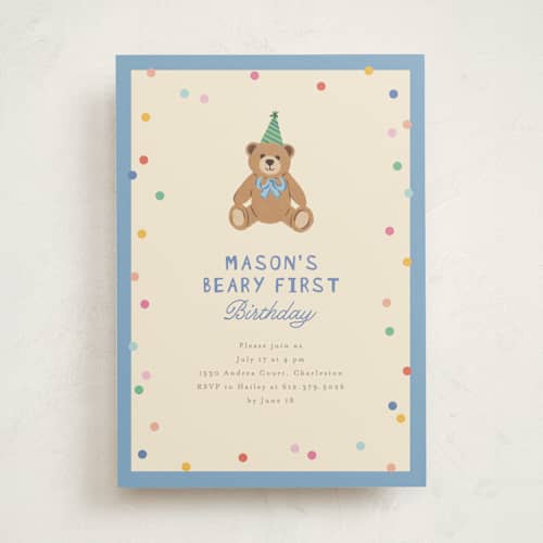 This is a pond kids birthday invitations with standard by Creo Study called beary first birthday printing on signature in standard