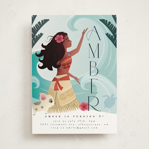 This is a ocean kids birthday invitations with standard by Ana de Sousa called disney's moana of motunui printing on signature in standard