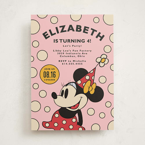 This is a blush kids birthday invitations with standard by Heather Schertzer called disney vintage minnie printing on signature in standard
