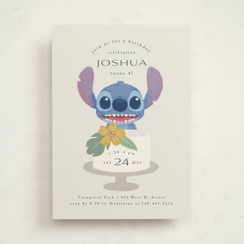 This is a coconut kids birthday invitations with standard by Griffinbell Paper Co. called disney keiki cake printing on signature in standard