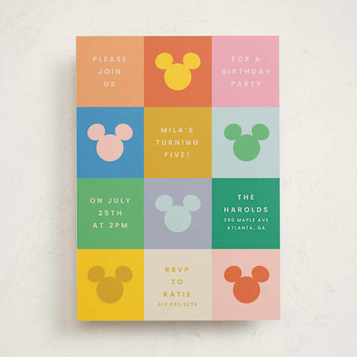 This is a bold kids birthday invitations with standard by Ellen Schlegelmilch called vibrant disney mickey printing on signature in standard