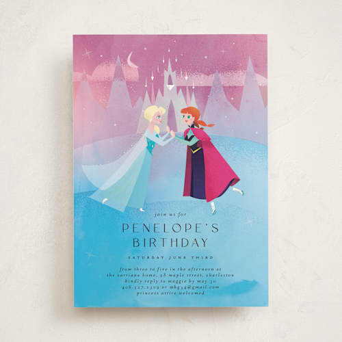 This is a twilight kids birthday invitations with standard by Lori Wemple called elsa and anna from disney's frozen printing on signature in standard