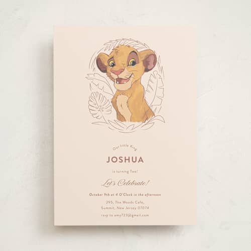 This is a bamboo kids birthday invitations with standard by Teju Reval called simba from disney's the lion king printing on signature in standard