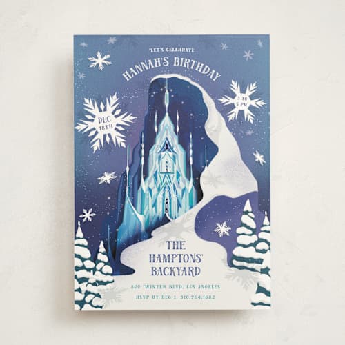 This is a majestic kids birthday invitations with standard by Becky Nimoy called elsa's ice castle from disney's frozen printing on signature in standard
