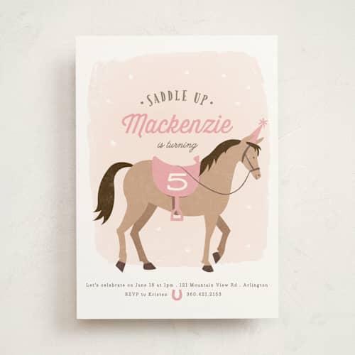 This is a rose kids birthday invitations with standard by Karidy Walker called saddle up printing on signature in standard