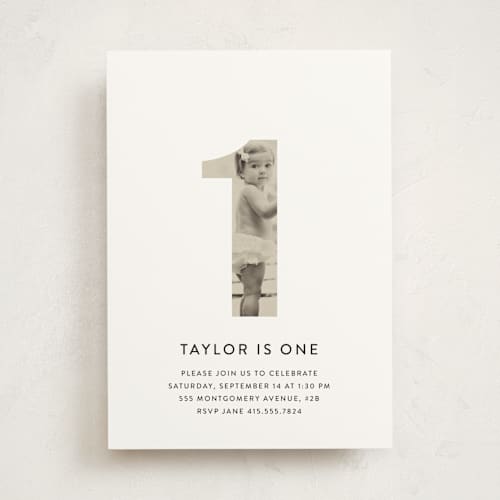 This is a white kids birthday invitations with standard by Kim Dietrich Elam called my age printing on signature in standard