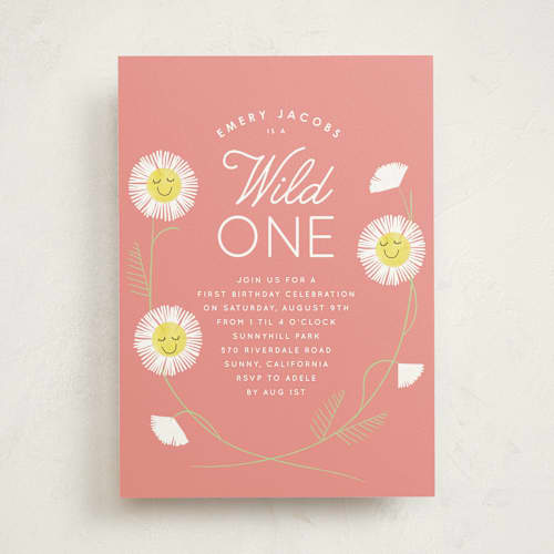 This is a petal kids birthday invitations with standard by Baumbirdy called daisy smiles printing on signature in standard