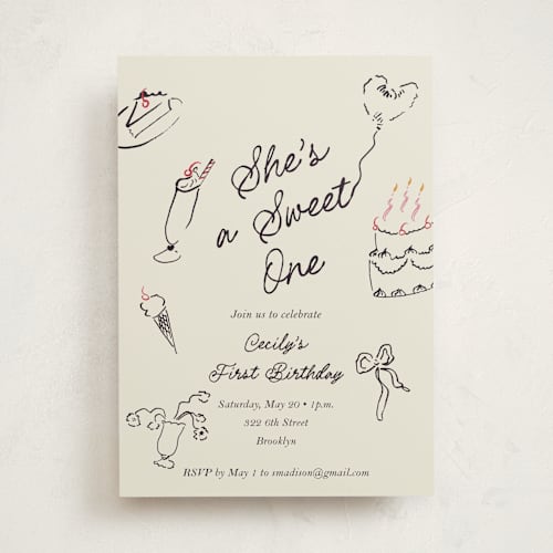 This is a licorice kids birthday invitations with standard by Sarah Rosenthal called sweets & treats printing on signature in standard