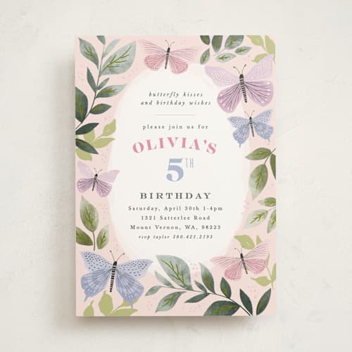 This is a petal kids birthday invitations with standard by Karidy Walker called butterfly kisses printing on signature in standard