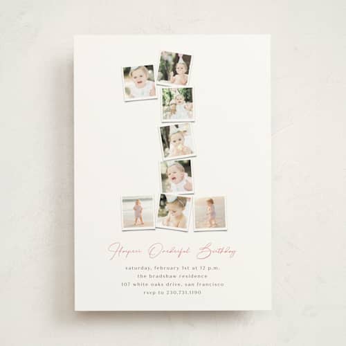 This is a peony kids birthday invitations with standard by fatfatin called polaroid big number 1 printing on signature in standard