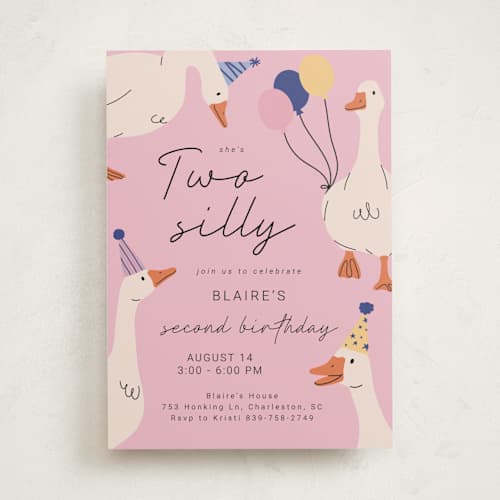 This is a orchid kids birthday invitations with standard by Britt called two silly printing on signature in standard