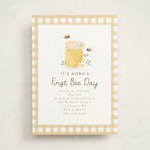 This is a honey kids birthday invitations with standard by Itsy Belle Studio called first bee day printing on signature in standard