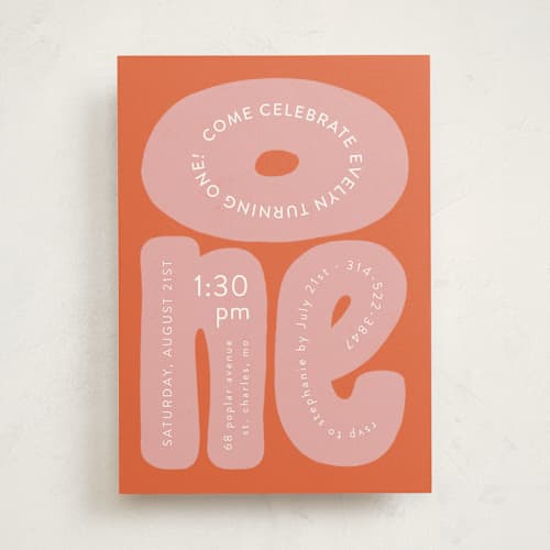 This is a bubble gum kids birthday invitations with standard by Jen Owens called a big one printing on signature in standard